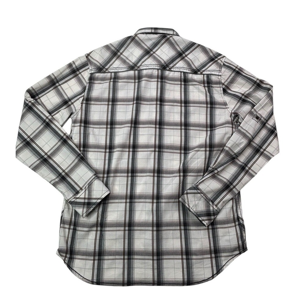 BKE Mens Athletic Fit Western Plaid Pearl Snap Shirt White Black Grey‎ Large - Picture 14 of 16